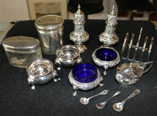 Group of silver and plated, pair peppers